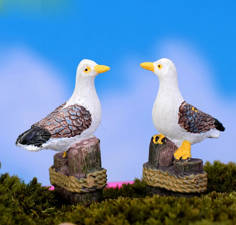 2pcs Seagulls Figurine Miniature Decoration for mini fairy garden animal statue Similation resin craft Home Car Decoration