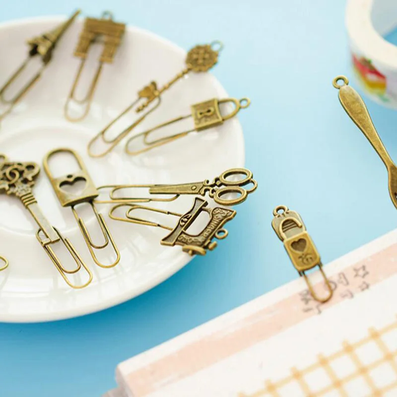 10 Piece/lot Cute Metal Bookmark Vintage Key Bookmarks Paper Clip For Book Stationery  School Office Book Marks