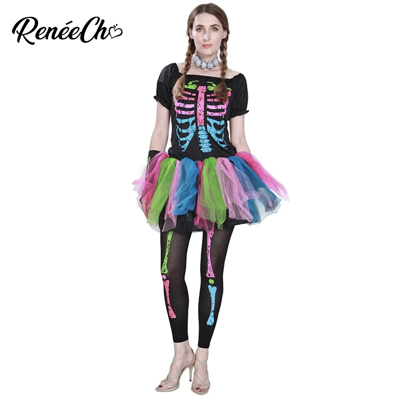 Family Costumes Halloween Mother And Daughter Carnival Costume Girl Skeleton TuTu Dress Cosplay Women Funky Punky Bones Outfit