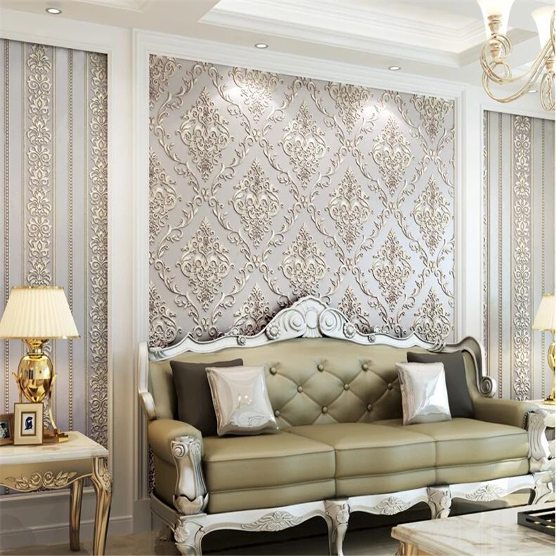 wellyu   European - style vertical stripes AB version of the three - dimensional  living room bedroom background wallpaper