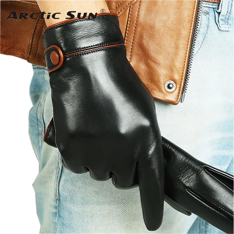 Fashion Adult Men Gloves Top Quality Touchscreen Wrist Solid Genuine Leather Goatskin Winter Glove Plus Velvet Limited M034nc2