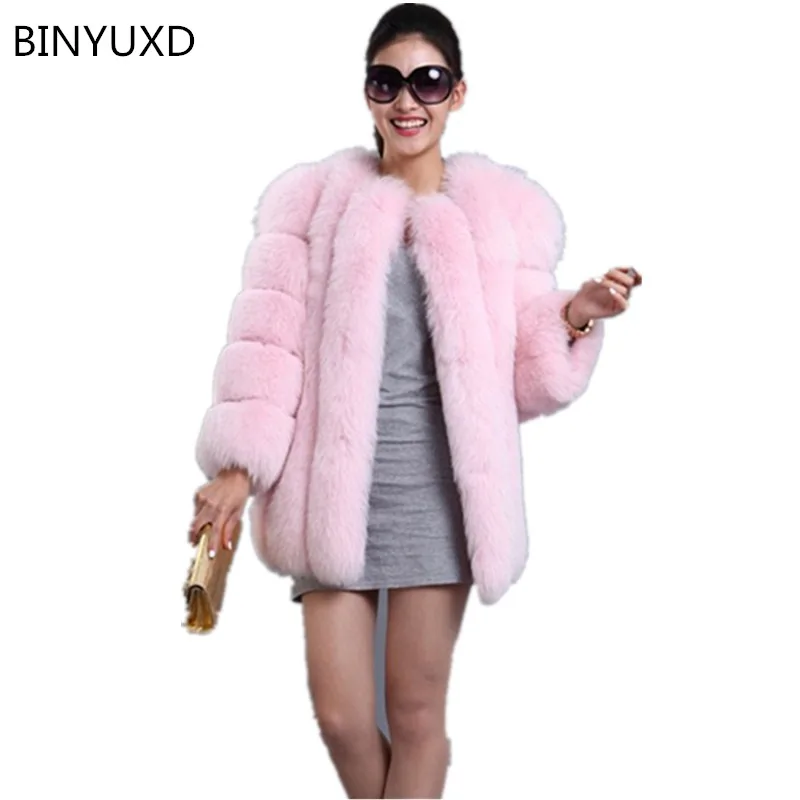 

New Fashion 2022 Faux Fox Fur Coat Women Winter Medium Long Luxury Fake Fur Coats Female Jacket Overcoat Mex Mink Coat Ladies