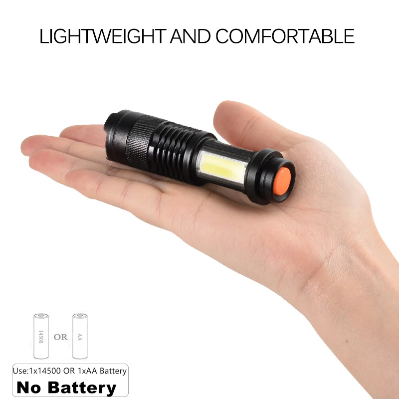 Torcia a LED portatile Mini Q5 + COB Zoom 4 modalità torcia torcia uso AA 14500 batteria lanterna di illuminazione impermeabile