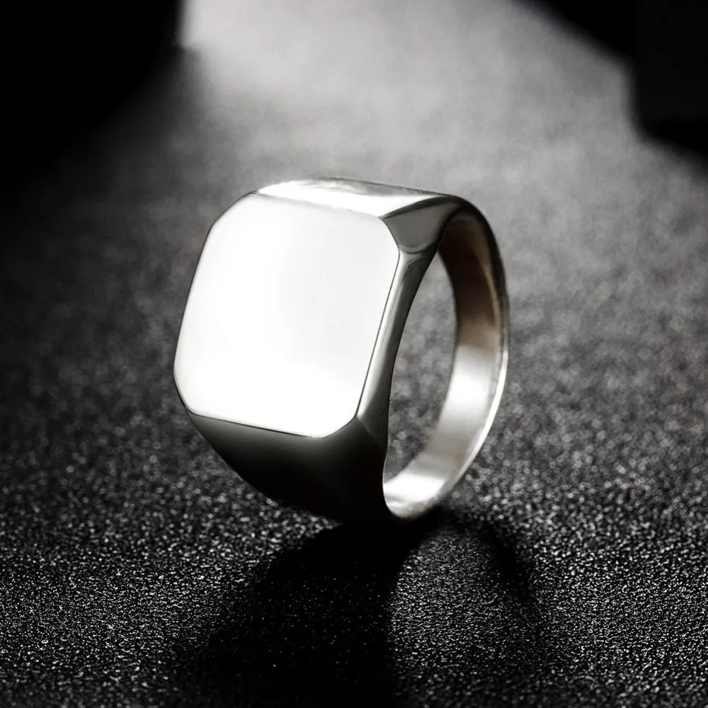 Punk Men Ring Square Big Width Signet Rings Fashion Male Finger Ring Stainless Steel Jewelry