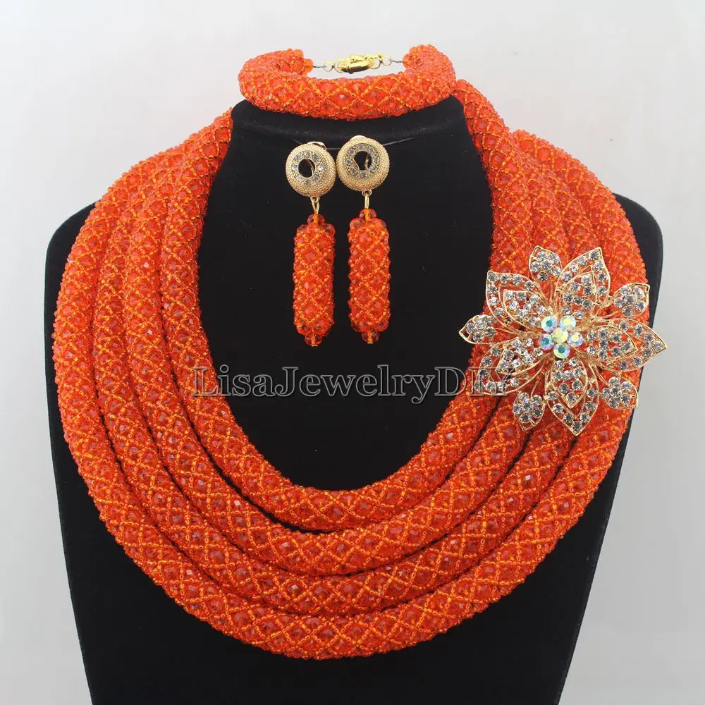 

Classic Nigerian Wedding African Beads Jewelry Set Crystal Jewelry Set Costume Jewelry Sets Womens Jewellery Set HD7282