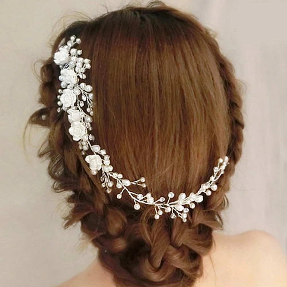 AINAMEISI Fashion Crystal Wedding Hair Accessories Handmade Floral Women Headband Pearl Headpiece Bridal Crown Hair Jewelry