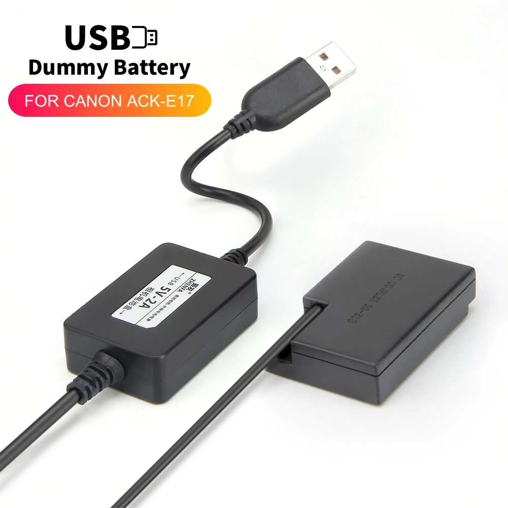 

USB LP-E17 Dummy Battery for Canon EOS R50 R10 RP 750D 760D 77D 800D 850D 200D Rebel SL2 Kiss X8i T6i T6S ACK-E18 Power Adapter