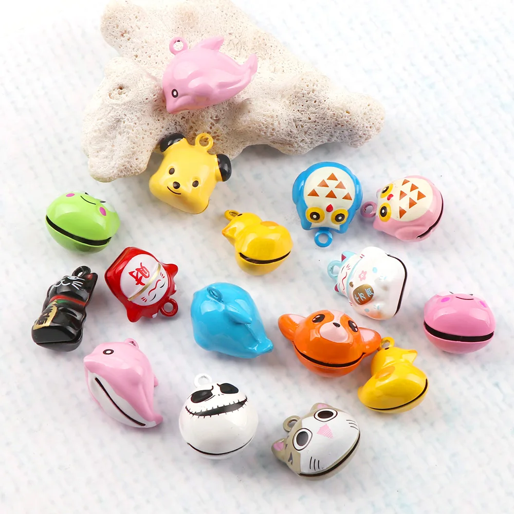 20Pcs Random Mix Color Mix Design Cute Animal Series  Jingle  Bells Pendant Handmade For Christmas Tree Decoration