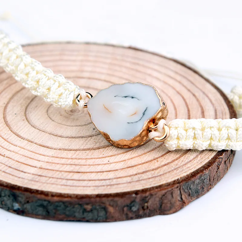 Браслет из натурального камня, Лидер продаж, новый кластер из натурального камня с кристаллами, золотые плетеные веревочные браслеты, браслет ручной работы, оптовая продажа, 10 шт.