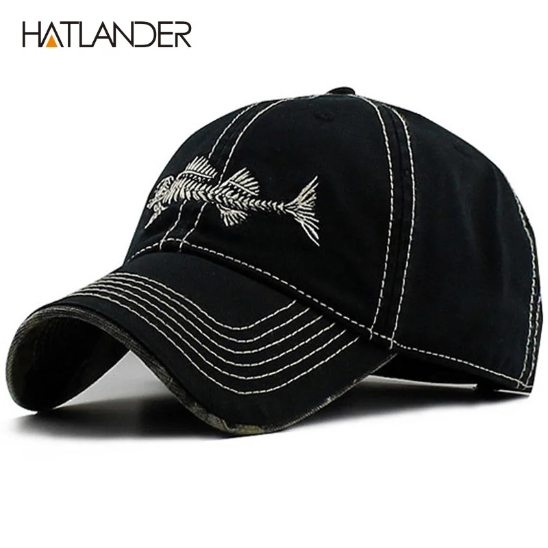 HATLANDER High quality washed cotton best cap underbill camo fishmen baseball cap adjustable good cap and for men and women