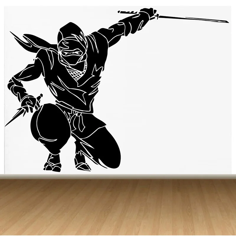 POOMOO Wall Decals New Kids Room Wall Decal Ninja Japanese Warrior Vinyl Sticker Samurai Martial Arts Decals