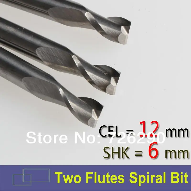 3pcs Shank 6mm x12mm Two Flutes Spiral Bit Milling Tools Wooden Cutters Carbide CNC PVC Endmill Router Bits