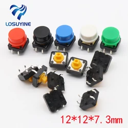 20PCS Tactile Push Button Switch Momentary 12*12*7.3MM Micro switch button + (20PCS 5 colors Tact Cap)