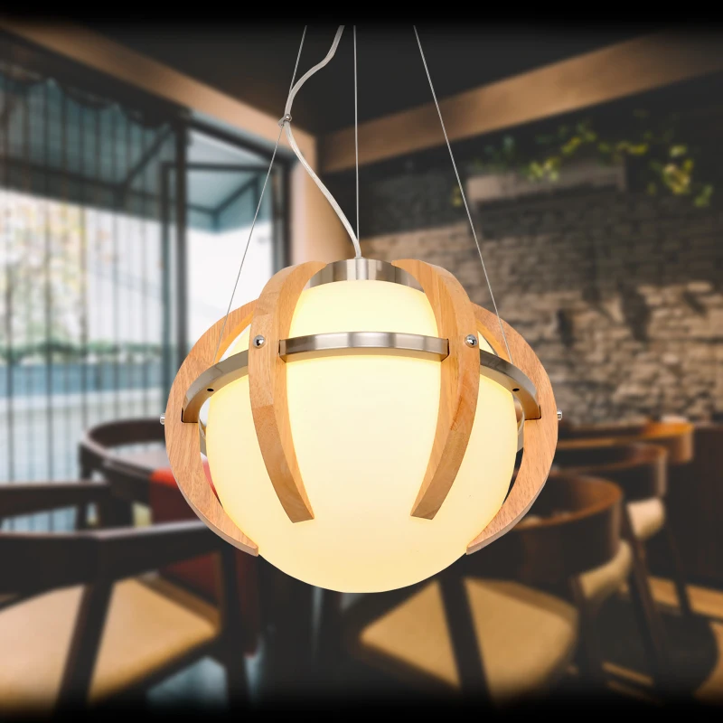 Europe Nordic Minimalist Garden Restaurant creative Hanglamp led spherical solid wood pedant lights personality bar YA72614