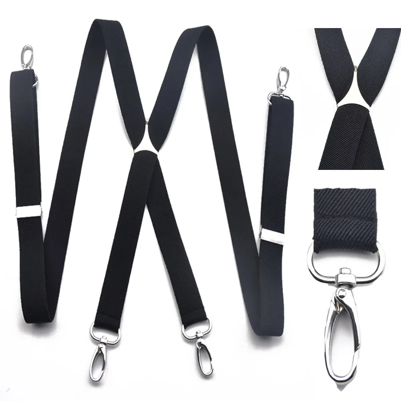 4 clips hook black colored men's  suspenders for men 2.5cm  women's pants with adjustable suspenders grey 2.5*100cm