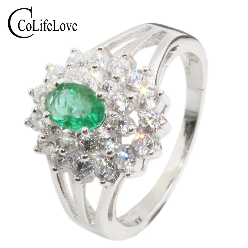 

100% genuine emerald gemstone silver ring 4 mm*6 mm SI grade emerald fine jewelry sterling silver emerald wedding ring for lady