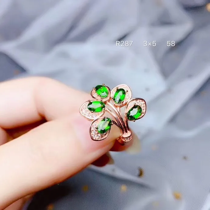 

Diopside ring 925 sterling silver rings Natural real diopside Free shipping Fine green gems