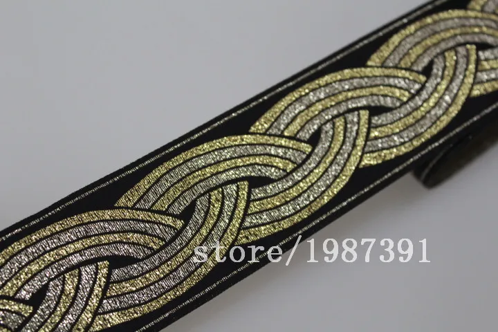 10 yards/lot Woven Jacquard Ribbon about 4.5cm gold vintage style geometric For curtain and clothing accessory LS-0529