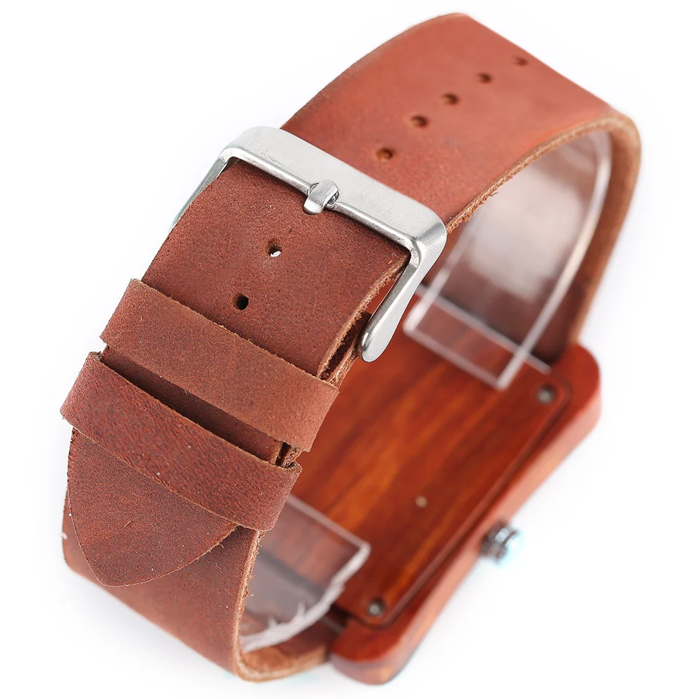 Special Watch Men Nature Log Wooden Rectangle Quartz Wristwatches Modern Genuine Leather Strap Wood Casual Bamboo Women Clock