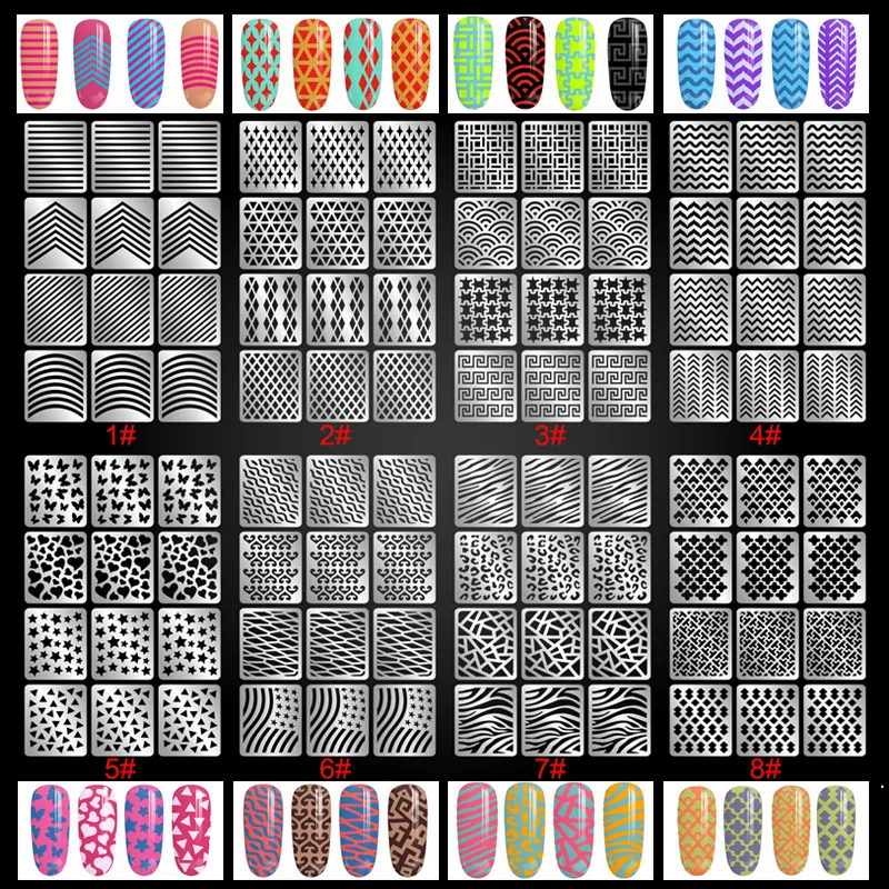 96 Designs 24 Sheets/set Nail Art Hollow Laser Sticker Stencil Gel Polish Tip Transfer Guide Painting Template Nail Decals Kit