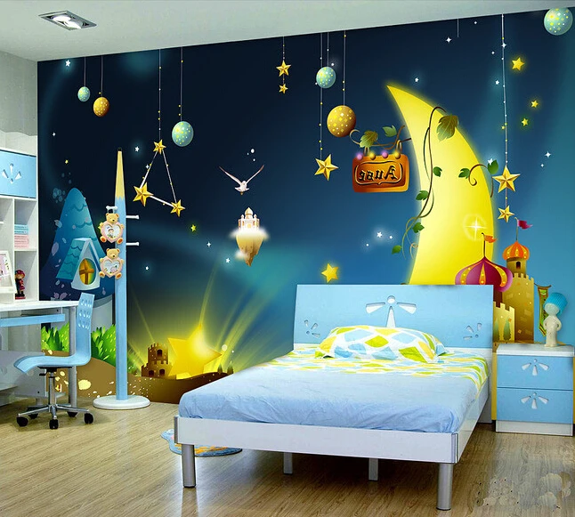 Custom papel DE parede infantil, cartoon stars mural painting in the castle for children room bedroom setting wall  wallpaper