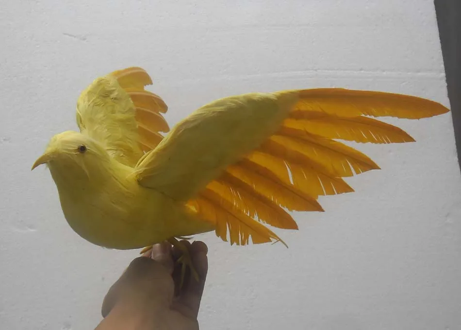 

about 30cm yellow feathers bird plastic foam & feathers spreading wings bird model toy,garden,bonsai decoration gift w5561