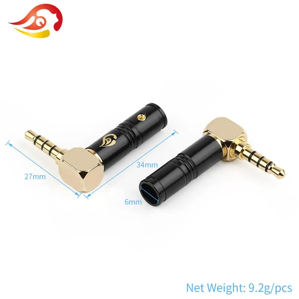 QYFANG 3.5mm Audio Jack 3/4 Poles Stereo Earphone Plug Adapter 90 Degree Bend Headphone 4/6mm Wire Hole Solder Line Connector