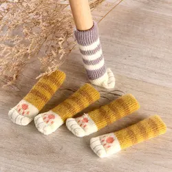 4Pcs /Set Cute Cat Paw Table Chair Foot Leg Knit Cover Protector Socks Sleeve Protector Good Scalability Non-Slip Wear