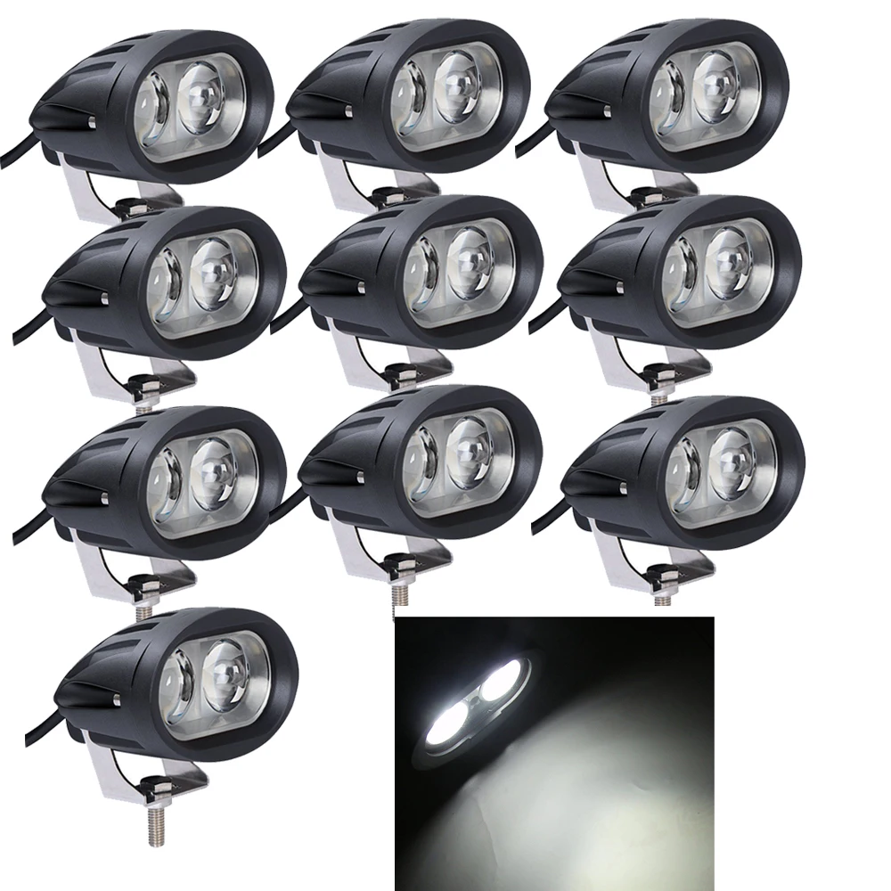 10pcs 20W 4D Motorcycle Headlight LED Work Light Spot Pods Car Bicycle SUV 4X4 ATV Forklift OffRoad Driving Waterproof Fog Lamp