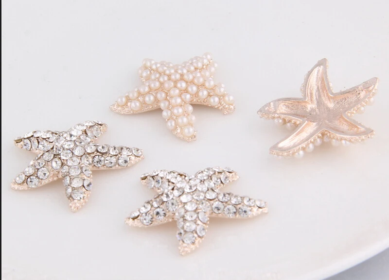 Free Shipping 100pcs/lot Rhinestone Starfish Button Flatback Button DIY Flower Centerpiece Wedding Embellishment LSB012-1