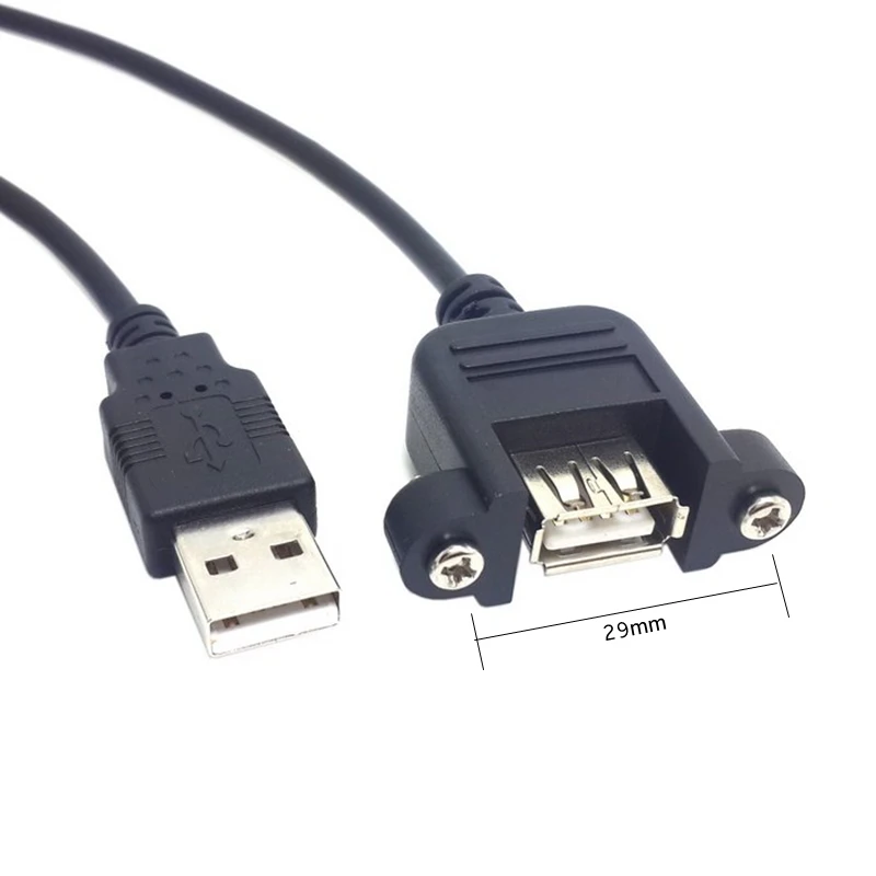 USB A Type Male to F Female Extension Cable w/ screw for Panel mount Type Cable 20cm 50cm 1m 2m 3m Black