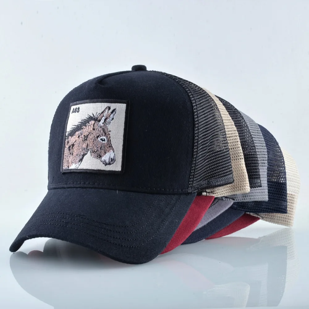 TQMSMY Men Summer Cotton Embroidery Animal Baseball Cap for Women Mesh Donkey Trucker Cap Hats For Men Gorras Casual Caps TDLV