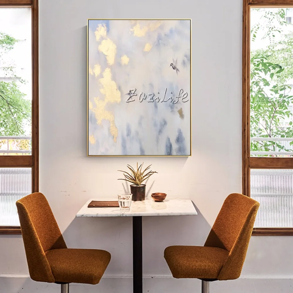

Modern Abstract Gold Art Canvas Painting Acrylic Wall Art Decor for Living Room Pictures Gold Bird Texture Cuadros Decoration