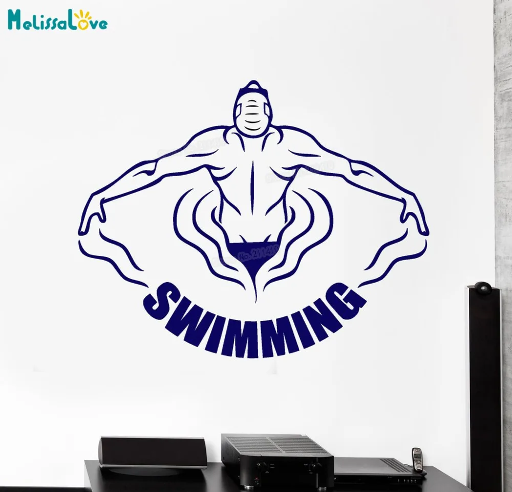 New Design Vinyl Wall Decal Swimming Pool Swimmer Water Sports Word Logo Stickers Removable Home Decoration Unique Gift YY740