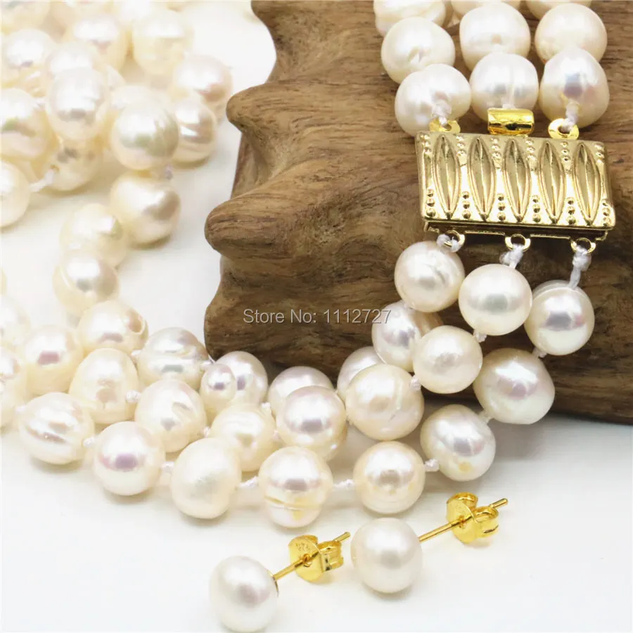 

Accessories White Natural Freshwater Pearl Beads 3ROWS Necklace Earrings Sets DIY Jewelry Making Design Women Girls Gifts 6-7mm