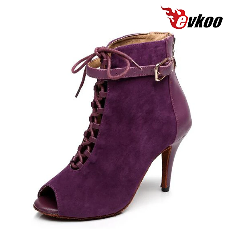 Customsize New Style Purple Nubuck And Black Nubuck 8.5 cm Heel Height Professional Ballroom Latin Dance Shoes Evkoo-426