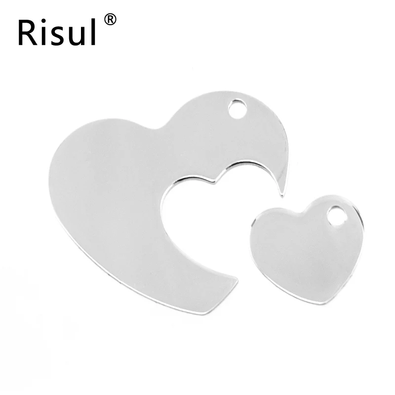 Risul Heart in heart Pendant for Lovers' Necklace 2 in 1 couples charms DIY print mirror polish Stainless steel wholesale 50pcs