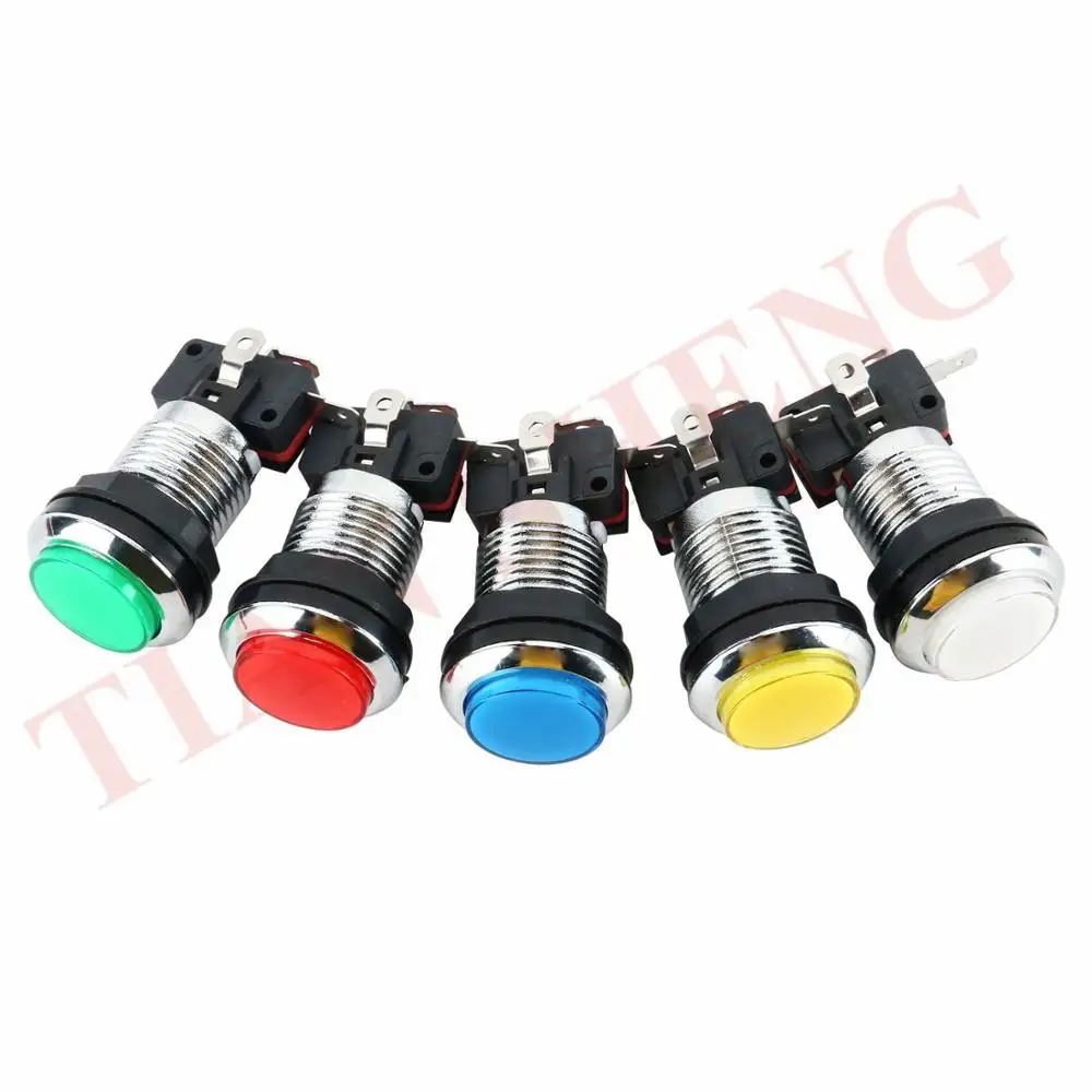 

50Pcs/Lot 33mm diameter 28mm mounting hole Chorme Plated illuminated 5V/12V LED Arcade Push Button with microswitch