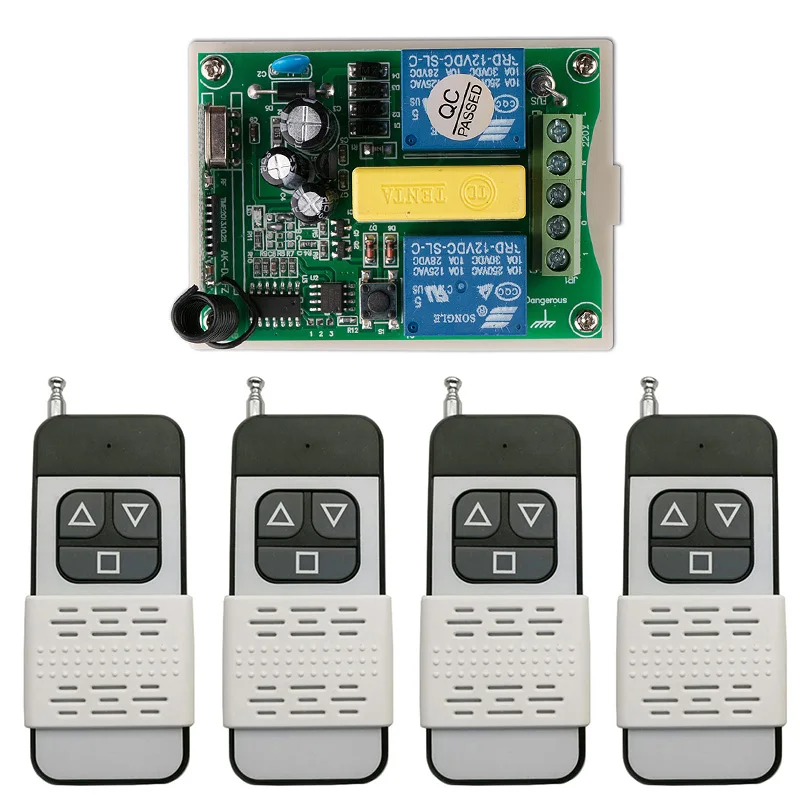 AC220V 2CH RF Wireless Remote Control switch Receiver+Transmitter tubular motor garage door projection screen shutters/blinds