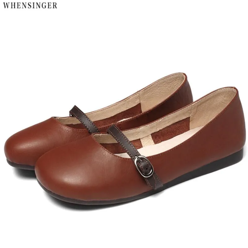 

Whensinger - Women Flat Shoes loafers Genuine Leather Casual Flats Shoe Soft Moccasins Lady Buckle Driving Shoes