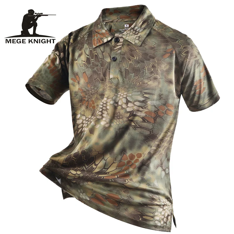 Mege Brand Clothing Men\'s Shirts Tactical Camouflage Polo Shirt Summer Casual Clothing With Patches Typhon Multicam Fast Dry