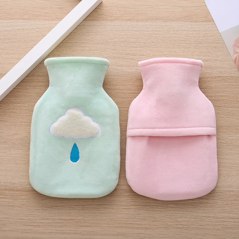 2Pcs In 1 Portable Water Hot Water Bottle Cute Cartoon Warm Handbags Children Flush Small Warm Palace Velvet Warm Water Bag