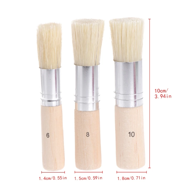 3Pcs/Set Wooden Stencil Brush Bristle Brushes Acrylic Watercolor Oil Painting hyq