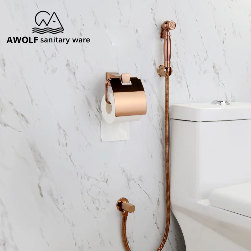 Rose Gold Paper Holder Solid Brass Bathroom Accessories Toilet Paper Roll Holder Wall Mounted For WC Brass Copper AZ5102