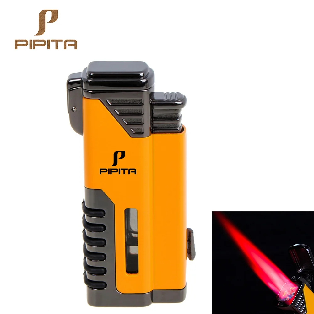 

PIPITA Cigar Lighter Windproof Refillable Butane Torch Lighter 4 Jet Flame Lighters with Punch gas Cigarettes Lighter