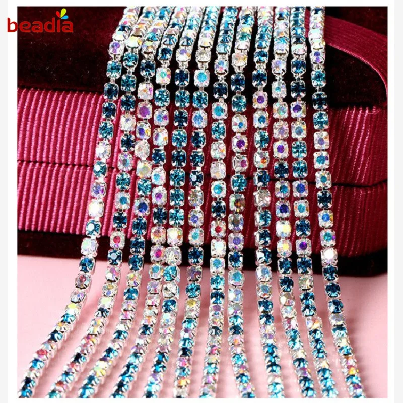 Hot Sale High Density 2/2.5/2.8/3mm Mix color Transparent Rhinestone Chain For DIY Phone Craft Sewing Clothes Accessories