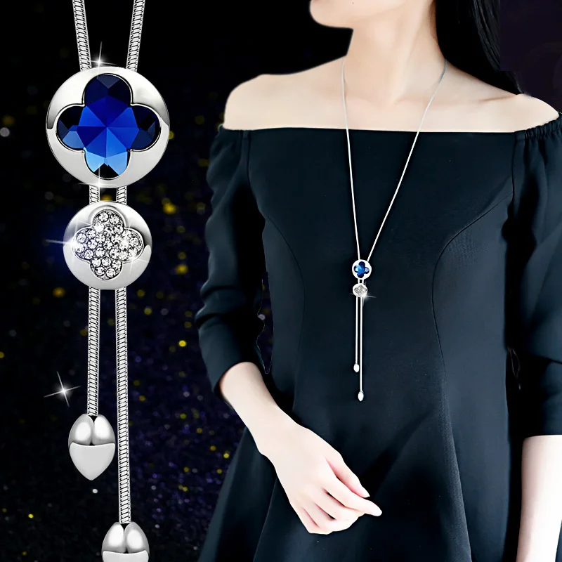 New Arrival Women crystal clove Pendant Tassel Paragraph Sweater Chain All-match Decorative Necklace for dress party birthday