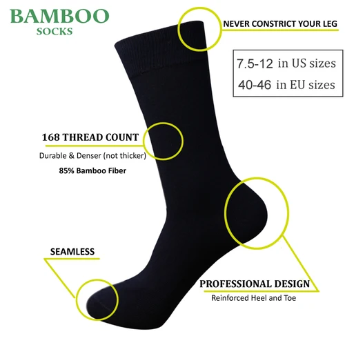 Imagen 2 del producto Calcetines Match-Up de bambú azul oscuro para hombre, calcetines de vestir de negocios antibacterianos transpirables (6 par/lote)