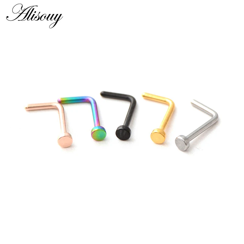 Alisouy 1PC 20G Steel Nose Rings Nariz Earrings Nostril Piercings Nose Screw Curved Prong Nose Stud Septum Rings Body Jewelry