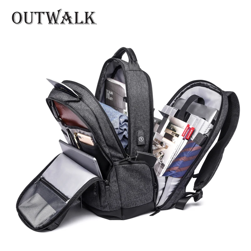 OUTWALK Multifunction USB Charging Men 15inch Laptop Backpacks For School Bags Fashion Male Mochila Travel backpack anti thief